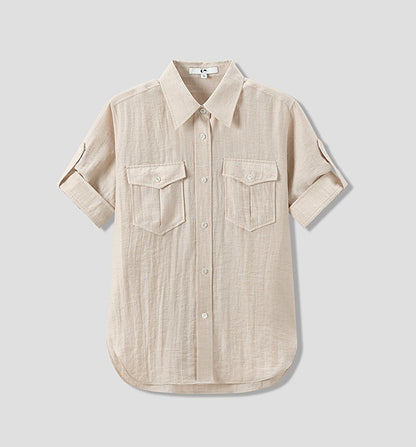 COMME MOI summer women's lapel loose short-sleeved shirt - EEMA.