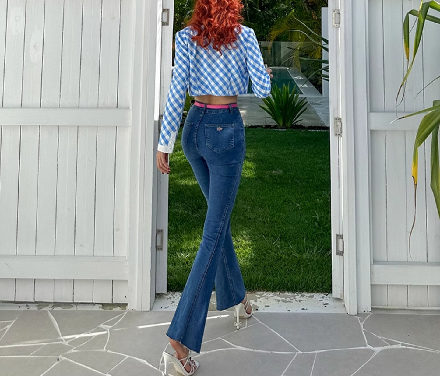 Le Palais  Blue Plaid Small Fragrance Thin Short Coat + Short Skirt- Yuno