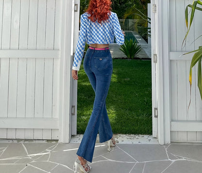 Le Palais  Blue Plaid Small Fragrance Thin Short Coat + Short Skirt- Yuno