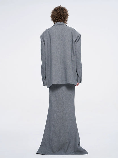 ANNAKIKI Designer Curved Casual Sweat Slit Maxi Skirt-FUKU