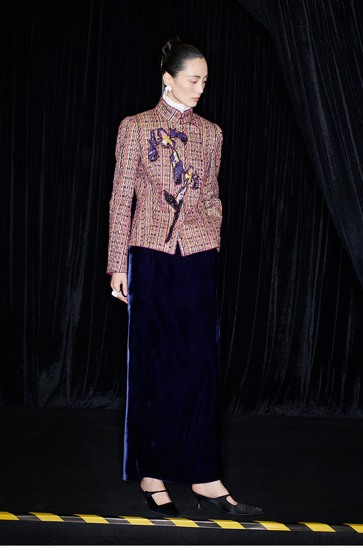 M essential Mackay designer kneaded gold coarse iris stacked slim jacket - FLAG.