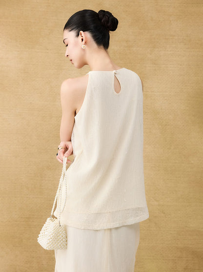 HECO Chinese style wrinkle elastic crew neck vest  age-reducing top - CAST.