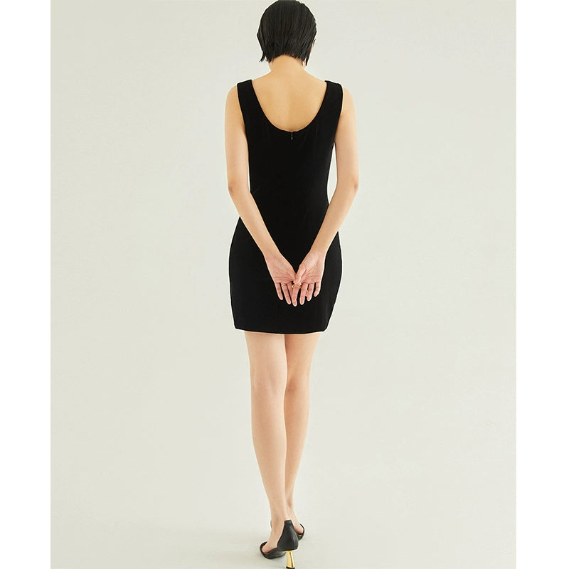 GOUDIN women's short velvet black banquet light luxury dress-KIMO.