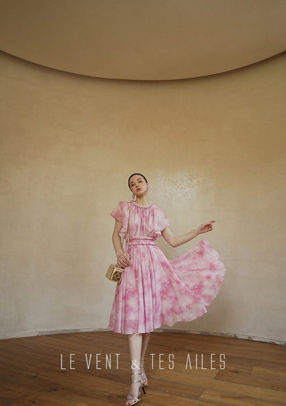 LE VENT&TES AILES Sakura Tencel Smudge Slip Skirt Loose Top Handmade-BECCA