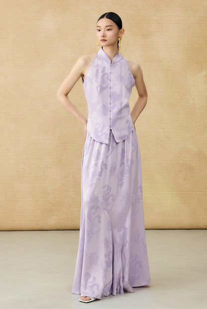 HECO Chinese Acetate Stand-up Collar Waist National Style Jacquard Vest T - FIRE.