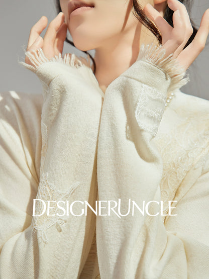 DGU "Jinyan" soft and glutinous white knitted sweater loose slimming fashion jacket - Jesse.