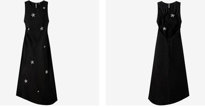 COMME MOI summer backless embroidered beaded black dress - BIANCA.