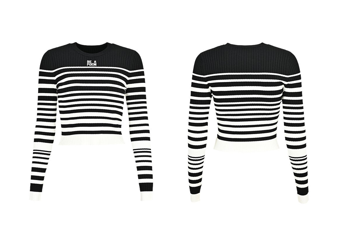 YES BY YESIR  black and white striped short woolen knit top - PROJECT.