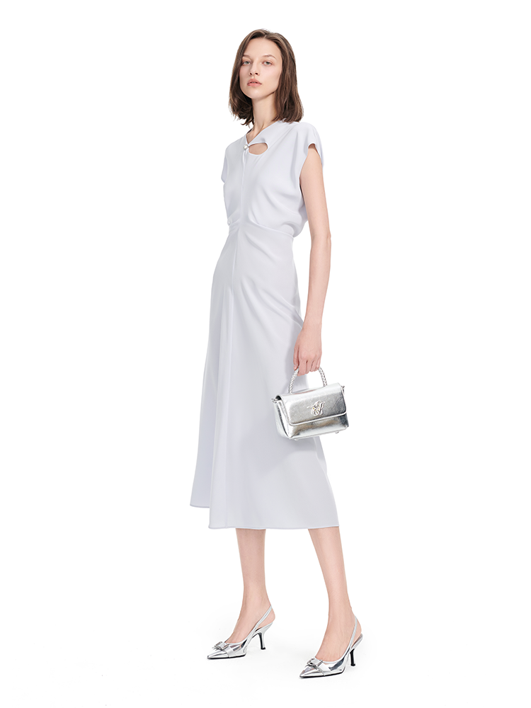 YES BY YESIR | Ye Qians Luxe Deconstructed Collar Long Dress with Quietly Cinched Waistline -SELENIA.