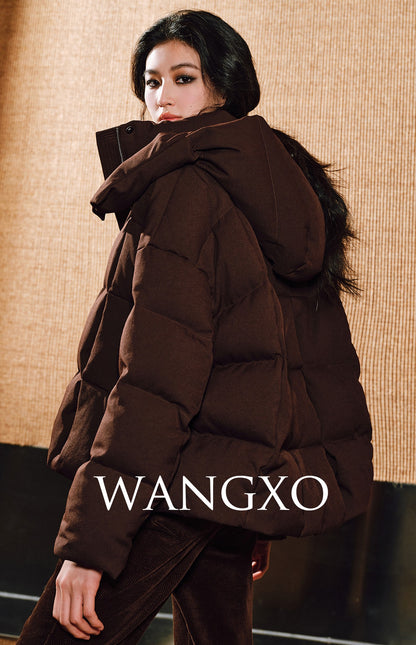 WANGXO | Lock-Temperature Hollow Yarn Hooded Short Down Puffer Jacket - VILA.