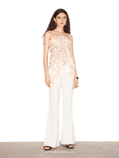 ATELIER MISS LU Print Mulberry Silk Halterneck Shirred Top - BRITANY