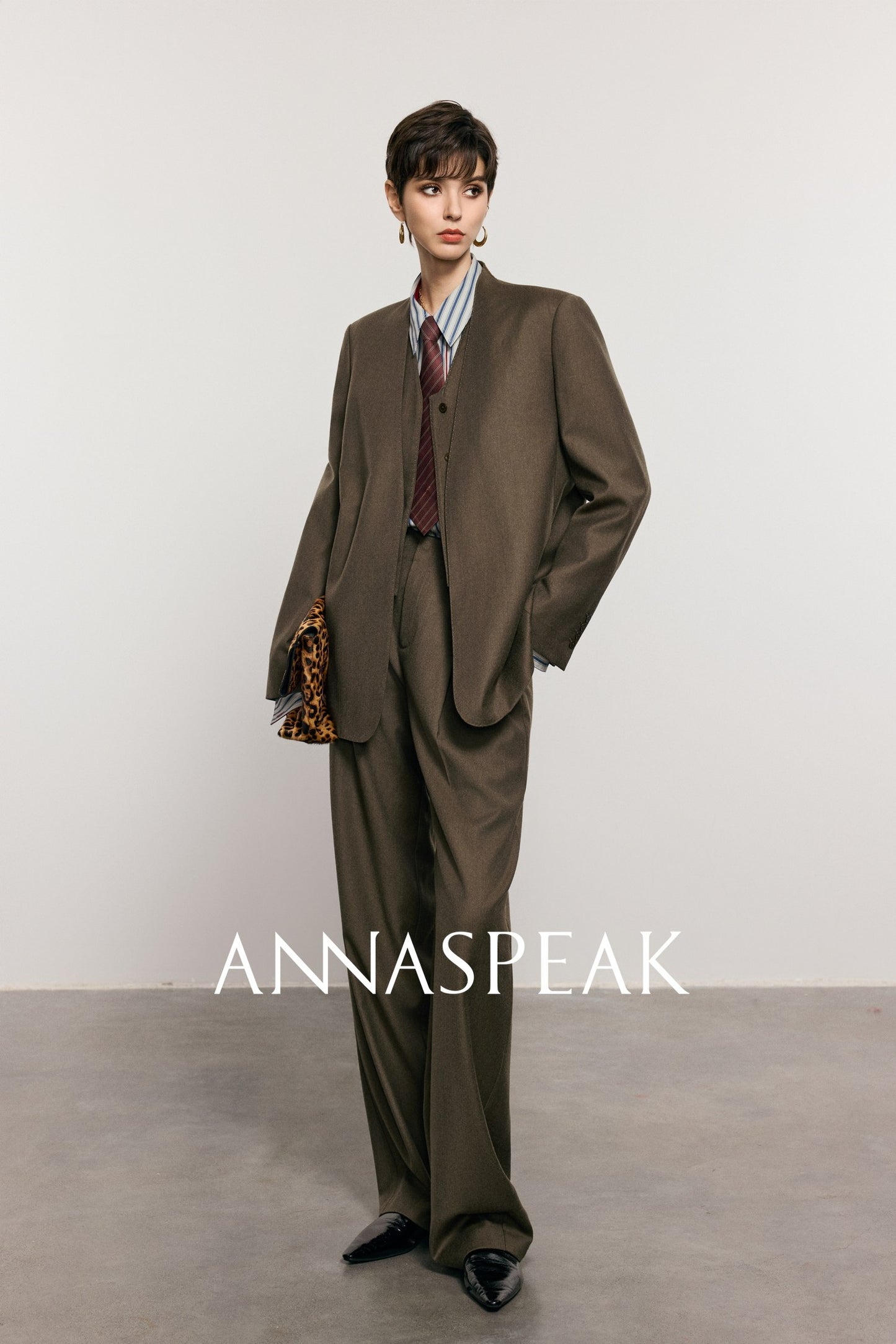 ANNASPEAK Worsted Wool Flannel Suit Vest Pants Set-OSAR.