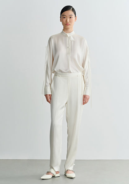 COMME MOI Lv Yan Designer Summer Women's Half Placket Gauze Strip satin  Top - REMI.