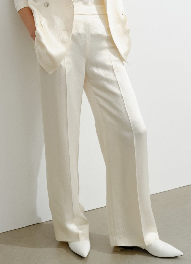 COMME MOI summer acetate texture commuter wide-leg pants - NAVY.