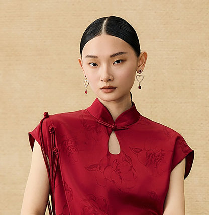 HECO Chinese Peony Buckle Short Sleeve Acetate Tassel Top - TEACH .