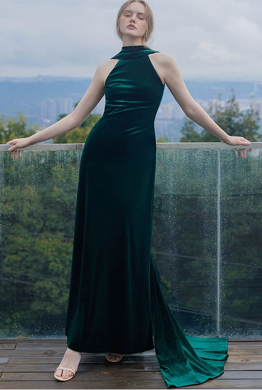 GOUDIN velvet long dresses French simple  dresses-ANKA.