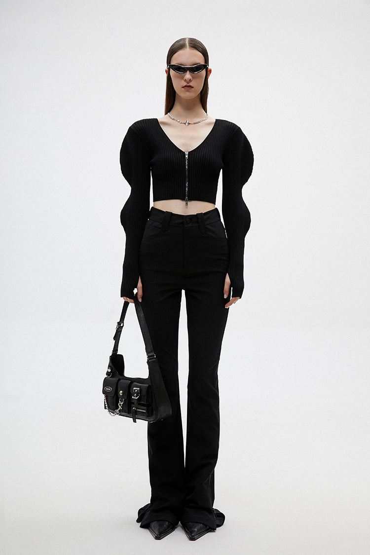 ANNAKIKI 3D Wave Sleeve L-Neck Knit top -KITAGAWA.