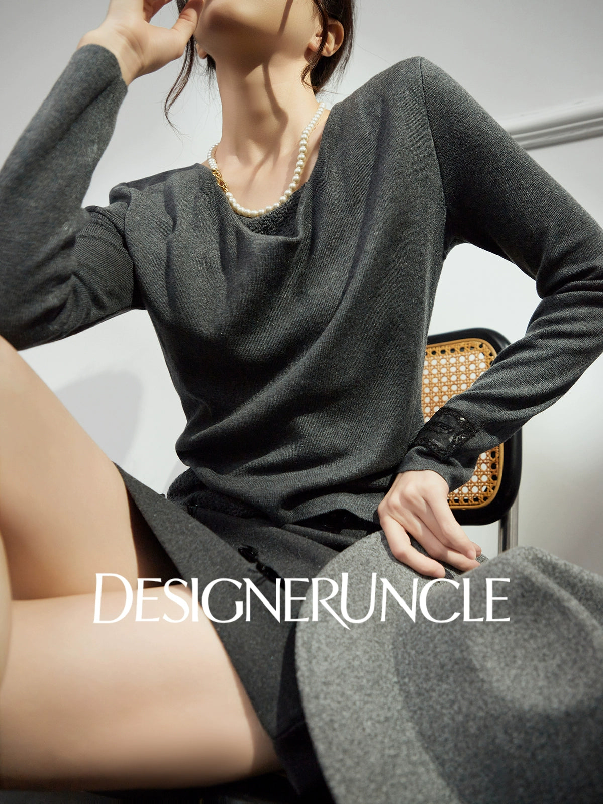 DGU "Ye Ni" gray wool knitted sweater versatile commuter slimming design top - Dylan.