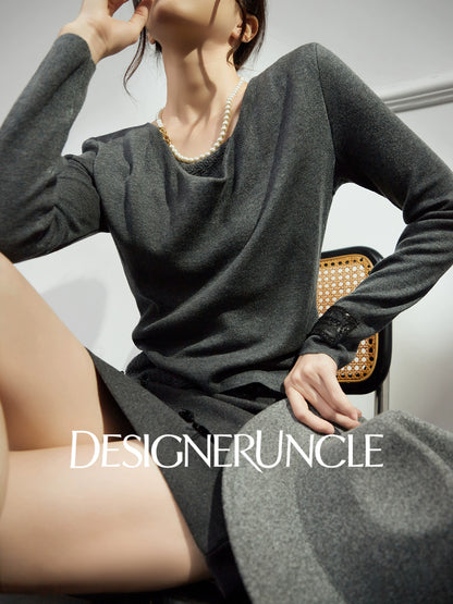 DGU "Ye Ni" gray wool knitted sweater versatile commuter slimming design top - Dylan.