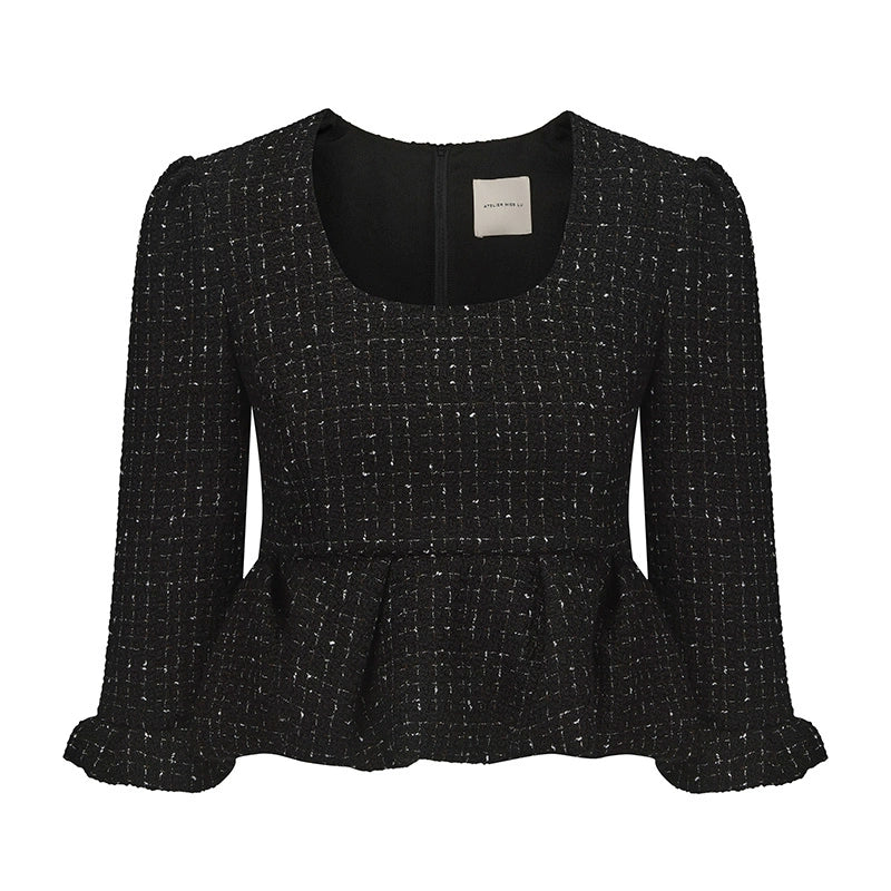 ATELIER MISS LU autumn three-dimensional bud hem tweed crop top - simon.