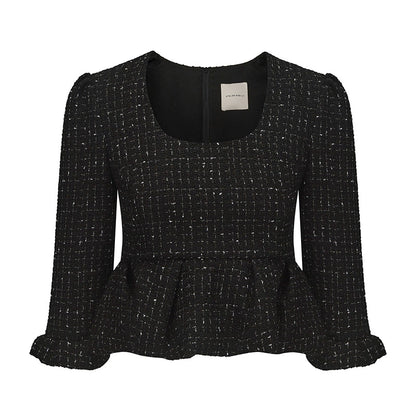 ATELIER MISS LU autumn three-dimensional bud hem tweed crop top - simon.