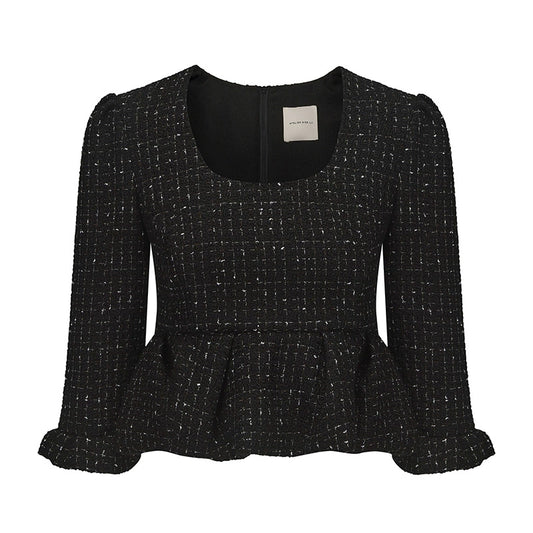 ATELIER MISS LU autumn three-dimensional bud hem tweed crop top - simon.