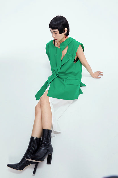 TINY IN misaligned collar silhouette midi vest women's suit -DODO