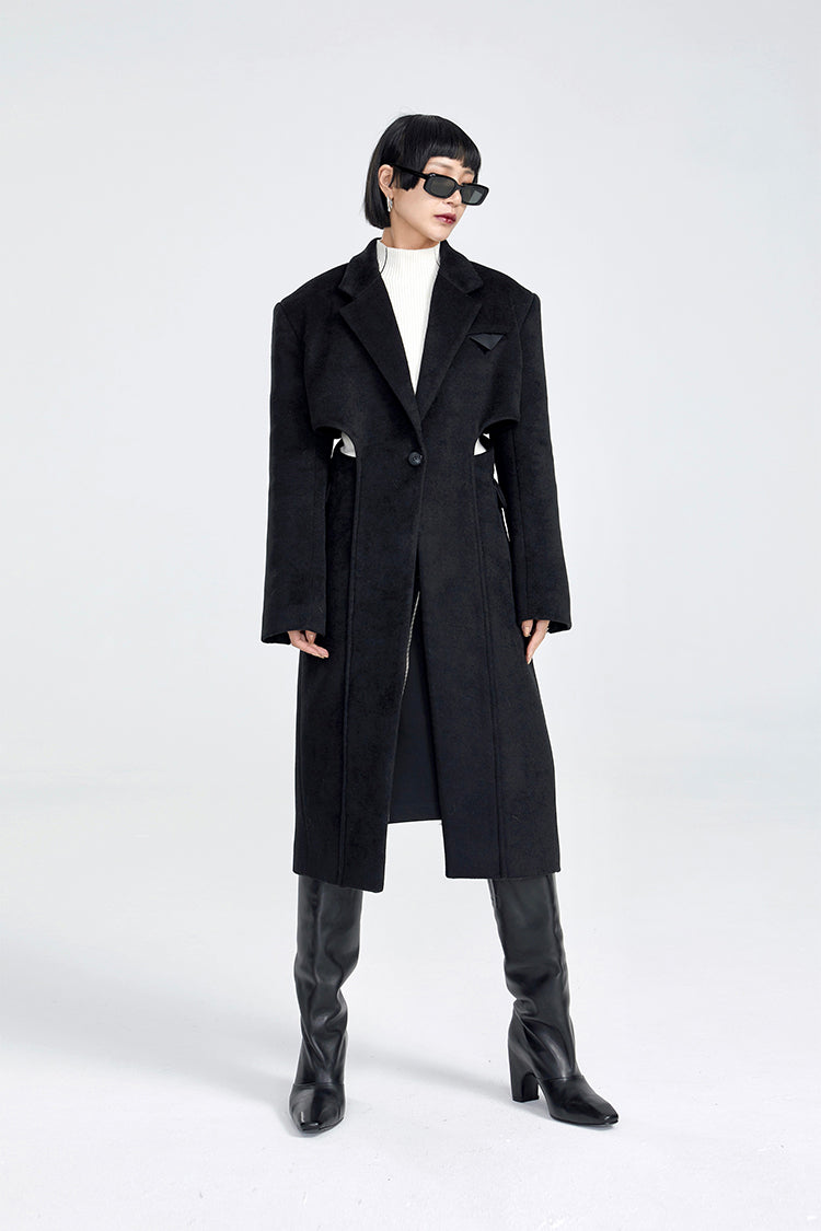 TINY IN two-piece cut-out black woolen coat-PRE