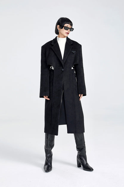 TINY IN two-piece cut-out black woolen coat-PRE