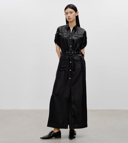 COMME MOI Lu Yan designer women's hunting straight side slit maxi skirt dress - LAYLA.