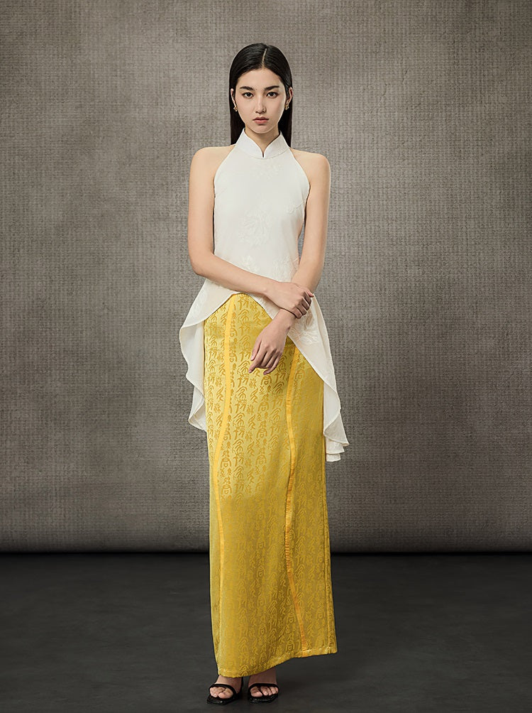 HECO Mock Collar Acetate Asymmetrical Wavy Side Halterneck Vest - DWELLS.