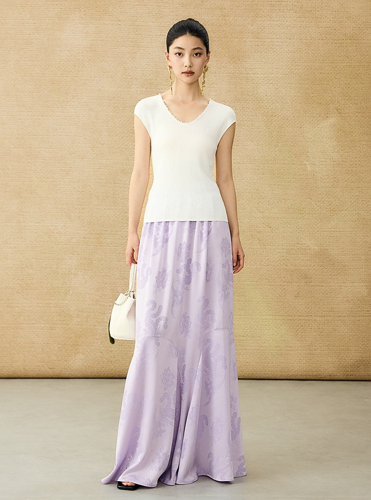 HECO Chinese Style Acetate Jacquard Elasticated High-waisted Fishtail Skirt - BETH.