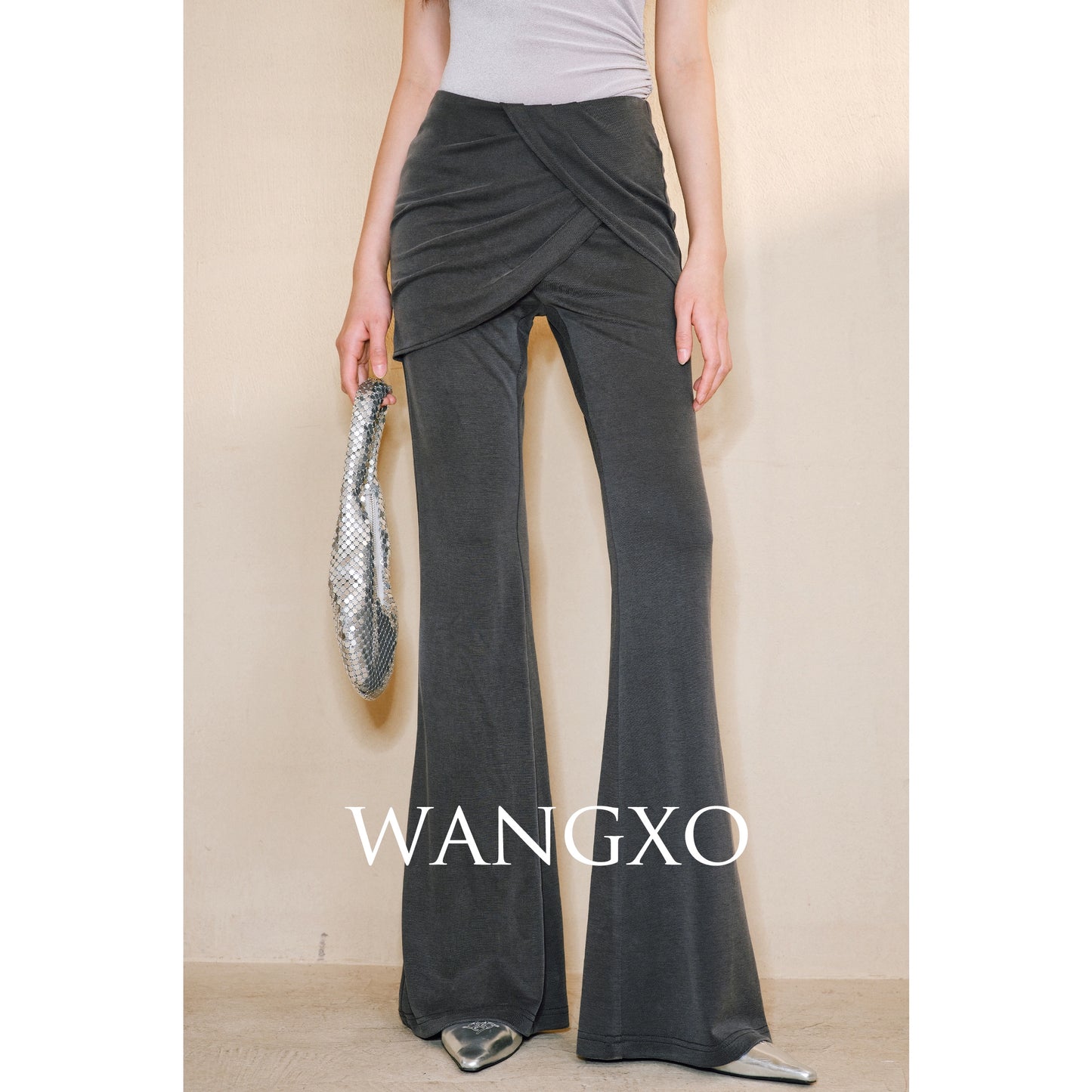 WANGXO Smooth Modal Cupro Beads Low-Waisted Slim Flared Layered Pants - SELMA