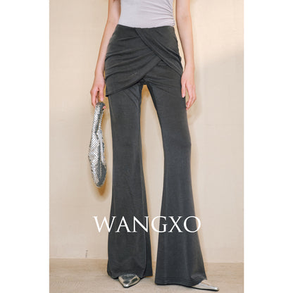 WANGXO Smooth Modal Cupro Beads Low-Waisted Slim Flared Layered Pants - SELMA