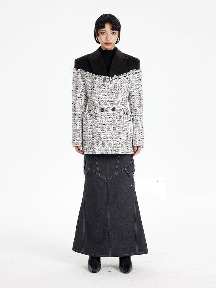 TINY IN tweed wool long sleeve coat-SAKI.