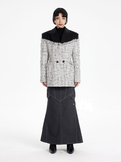 TINY IN tweed wool long sleeve coat-SAKI.