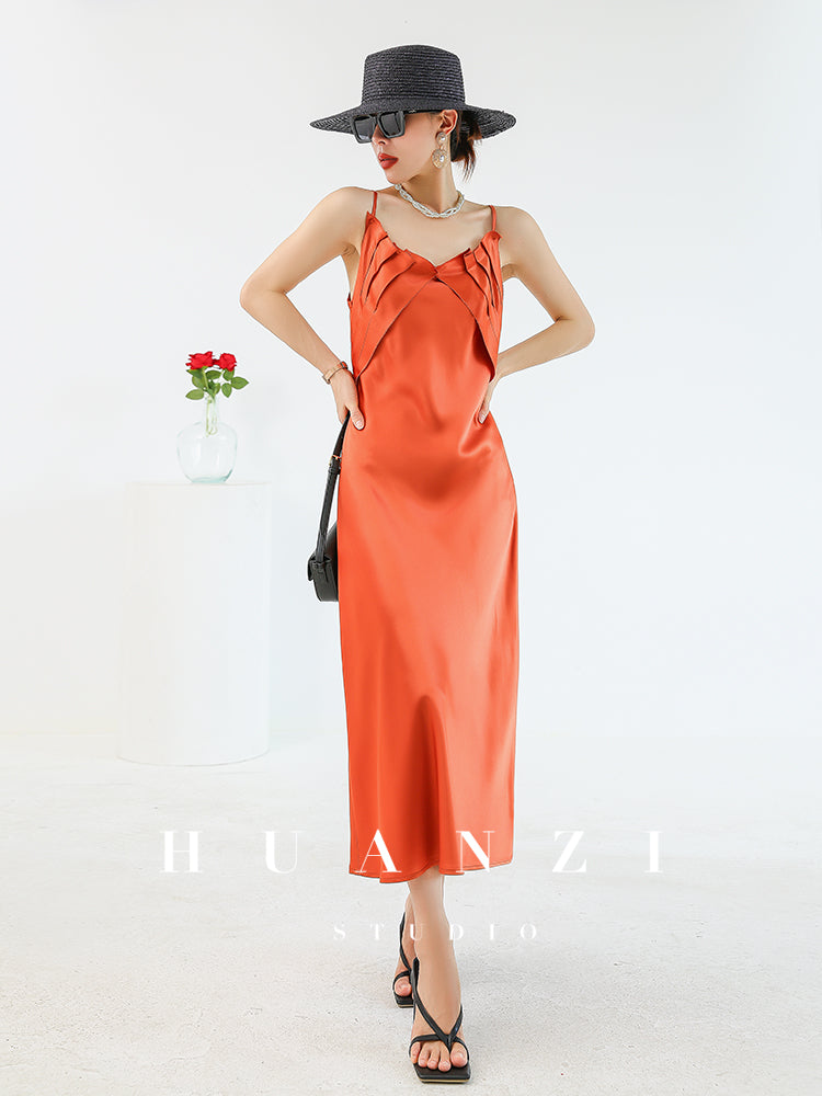 Huanzi satin French high-end slip long dress - Chine