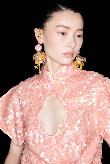 M essential Mackay designer label orange embroidered stand-up collar frame structure slim top - DEMI.