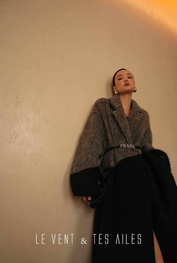 LE VENT&TES AILES French luxury fine long color-block wool coat -ALEC.