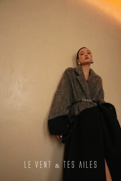 LE VENT&TES AILES French luxury fine long color-block wool coat -ALEC.