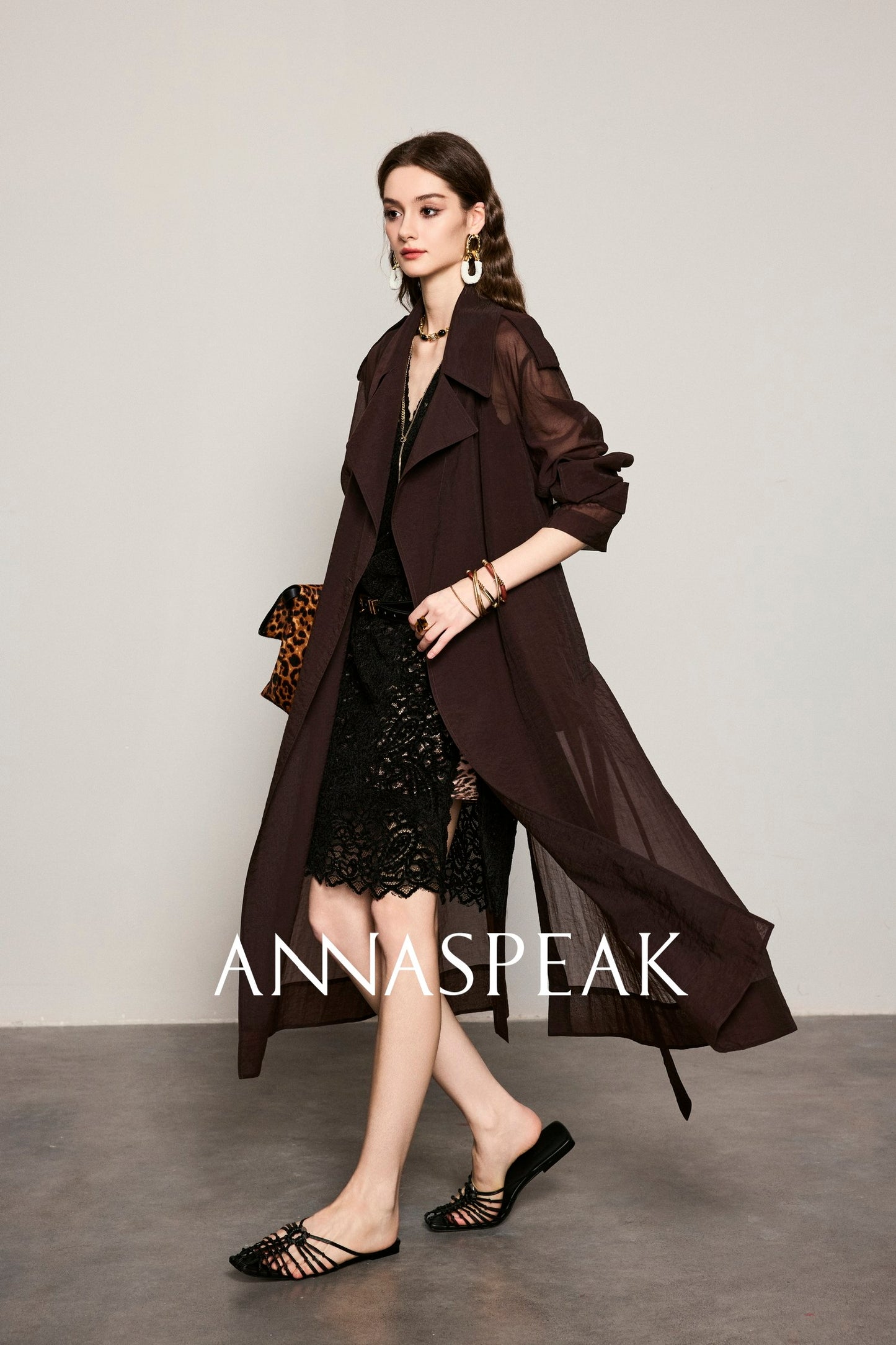 ANNASPEAK Machine  Midi Length Lightweight Loose Silhouette Long Trench Coat-MUA.