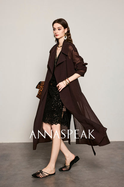 ANNASPEAK Machine  Midi Length Lightweight Loose Silhouette Long Trench Coat-MUA.