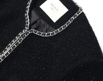 WANGXO | Silk Wool Tweed White Duck Down Jacket-ZAYA.