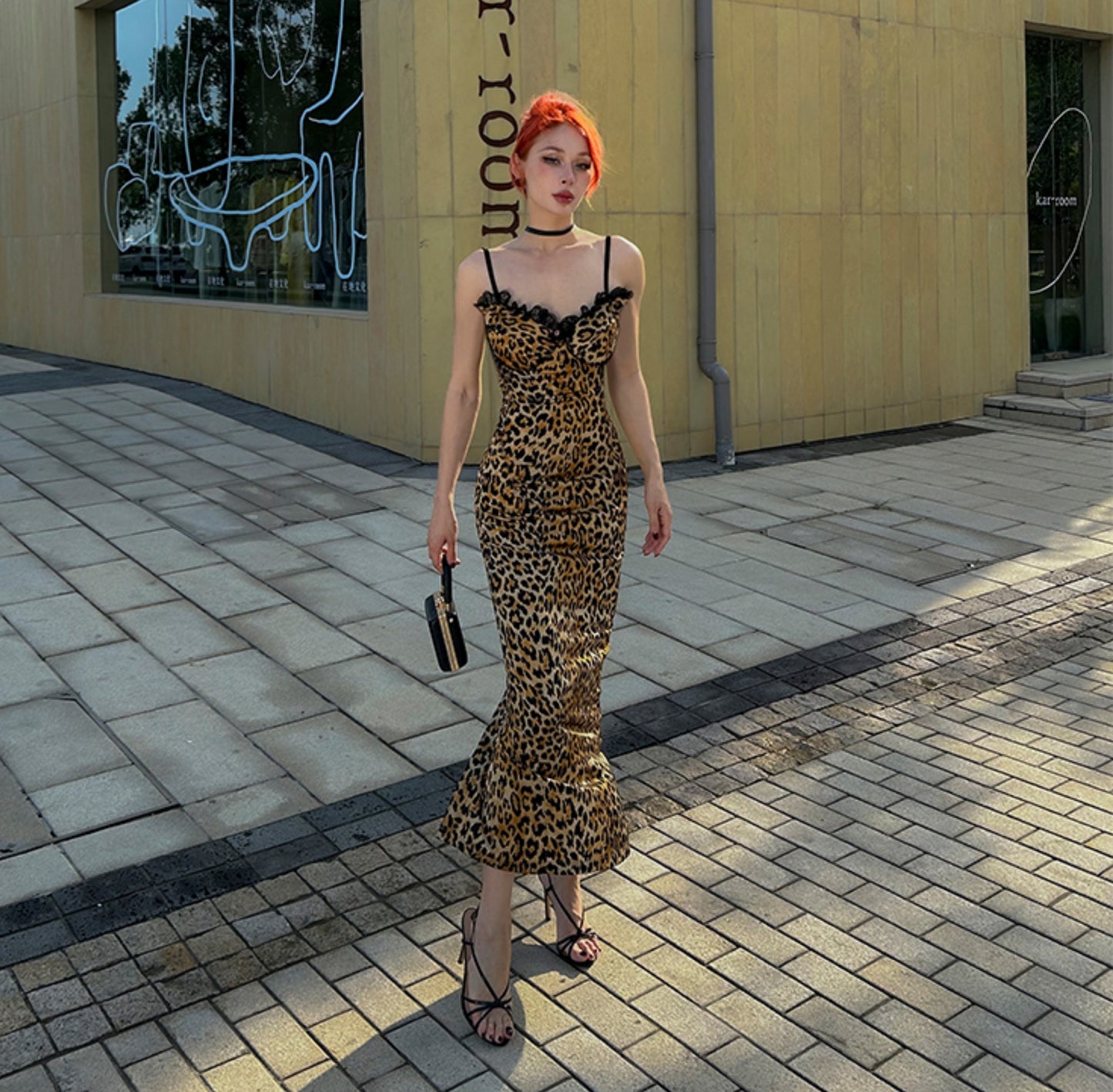 Le Palais Vintage sensual elegant leopard print faux silk satin slim wrap maxi dress-ASTA