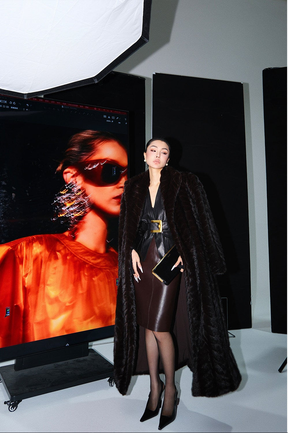 MEI SANGUAN Slavic coffee-colored imitation mink coat - ZOEY