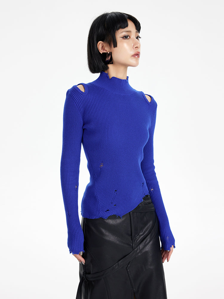 TINY IN irregular ripped raw edge wool knit sweater -SUAREZ