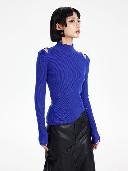 TINY IN irregular ripped raw edge wool knit sweater -SUAREZ