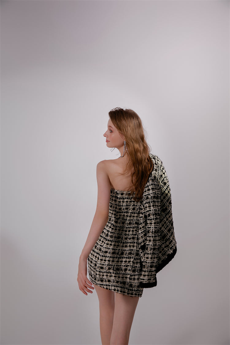 Wardrobes by Chen High End plaid twee Diamond Button Jacket mini dress- Kaya