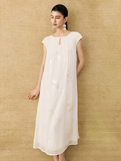 HECO Chinese Style Water Drop Neck Shoulder Embroidered Dress - SWEAT.