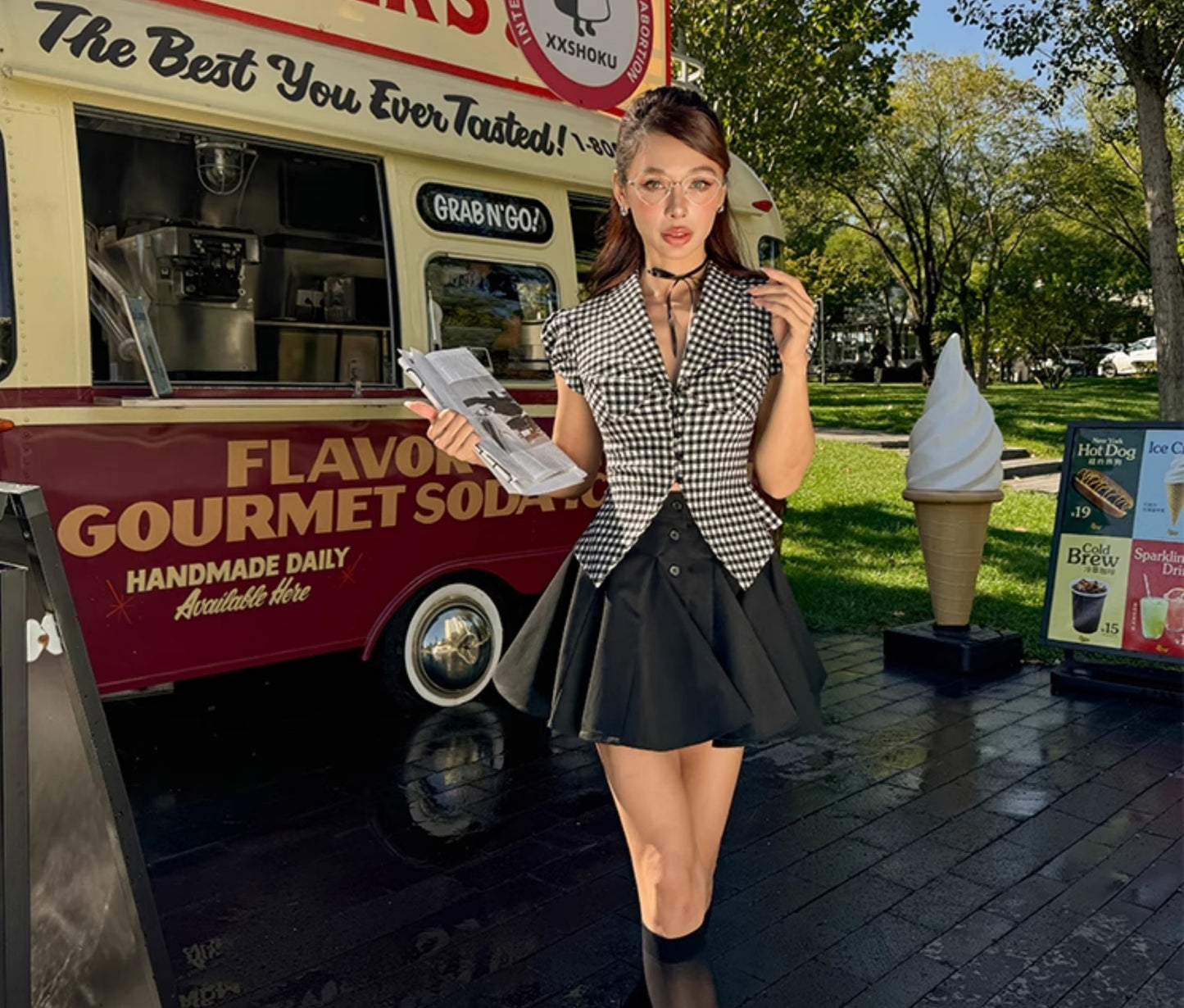 Le Palais Vintage black wrap short shirt ruffled puffy skirt-CALCIFER.